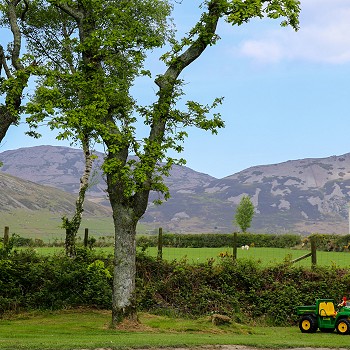 mountain view with a small kids toy in the garden